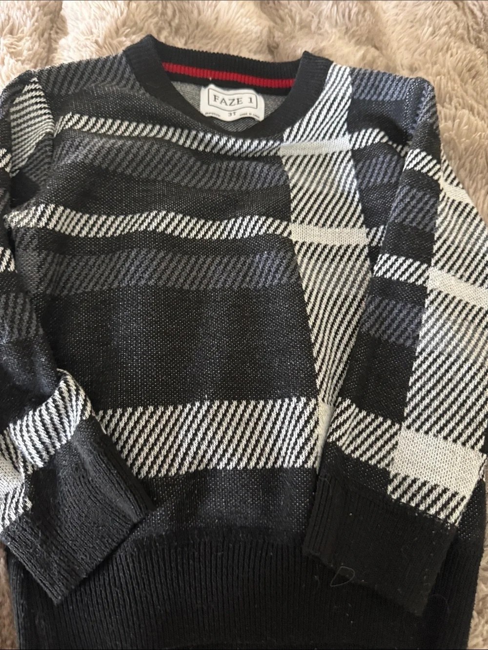 Boys Black & White Plaid Crewneck Sweater